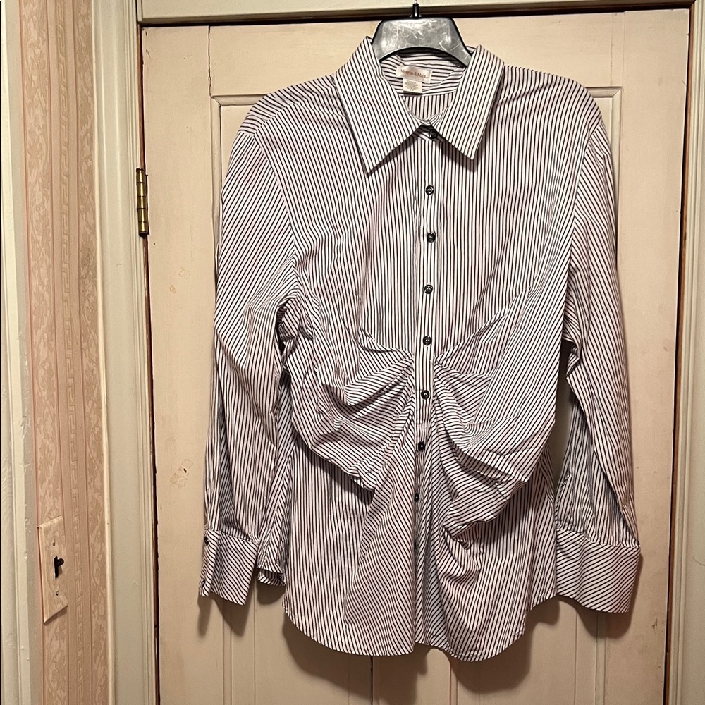 Monroe & Main Black and White Striped Button Down Shirt